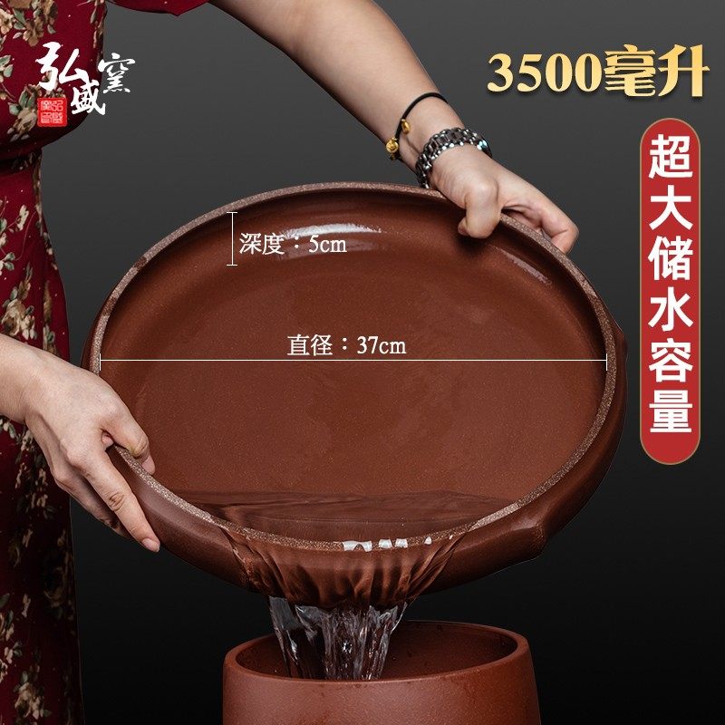 宜兴紫砂纯全手工刻绘双层大小号可储水茶台功夫茶具茶盘干泡台