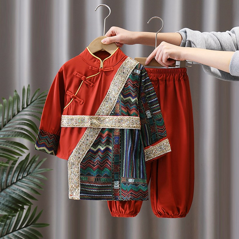 汉服男童春季2025新款中国风古装儿童春秋三月三表演服新中式套装