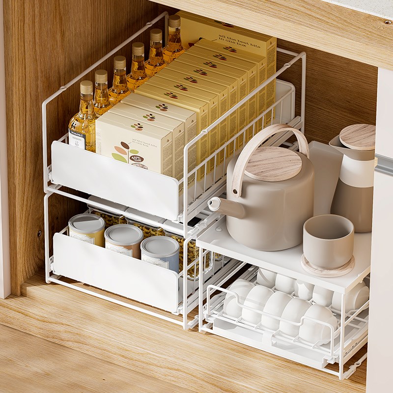 厨房碗碟收纳架橱柜内抽拉放碗盘子抽屉式下水槽置物架拉篮沥水架
