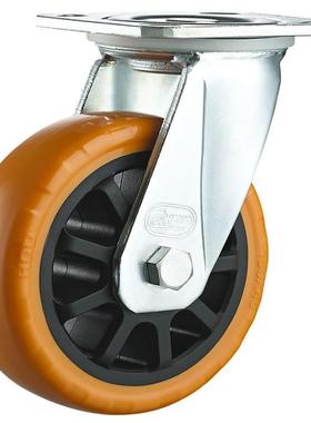 厚德脚防滑聚氨酯橙色PU轮重型万向轮定向轮刹车轮平板车推车轮子