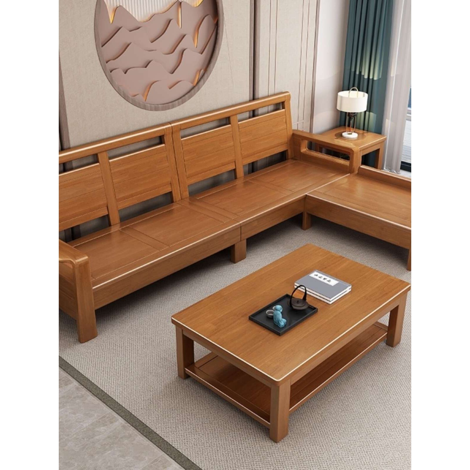 中式冬夏两用实木沙发贵妃 1+2+3茶几组合客厅小户型简约经济家具