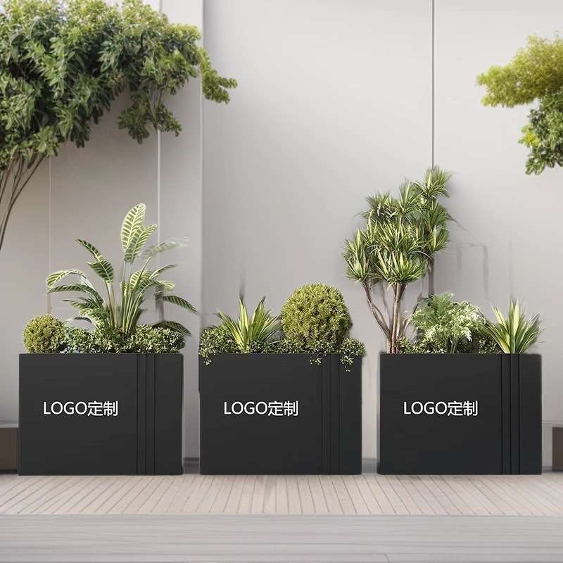 户外铁艺花箱售楼部花坛商业街广场长方形不锈钢花盆成品多肉花槽