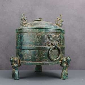 战国立鸟鼠腿铭文立鸟神兽樽古代酒樽食器工艺品中式装饰摆件