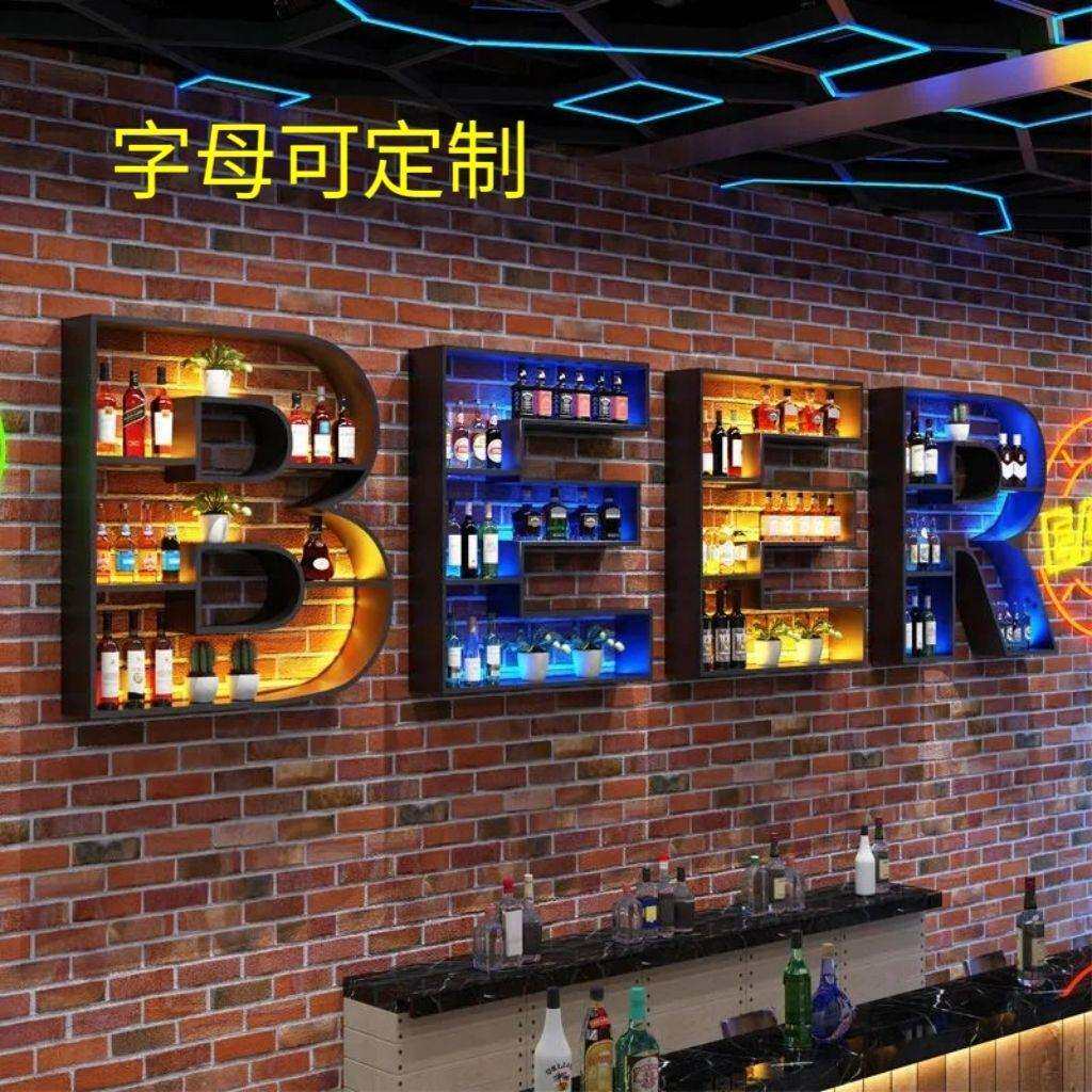 铁艺酒架挂墙创意字母酒吧酒架餐厅壁挂墙上发光装饰架吧台红酒架