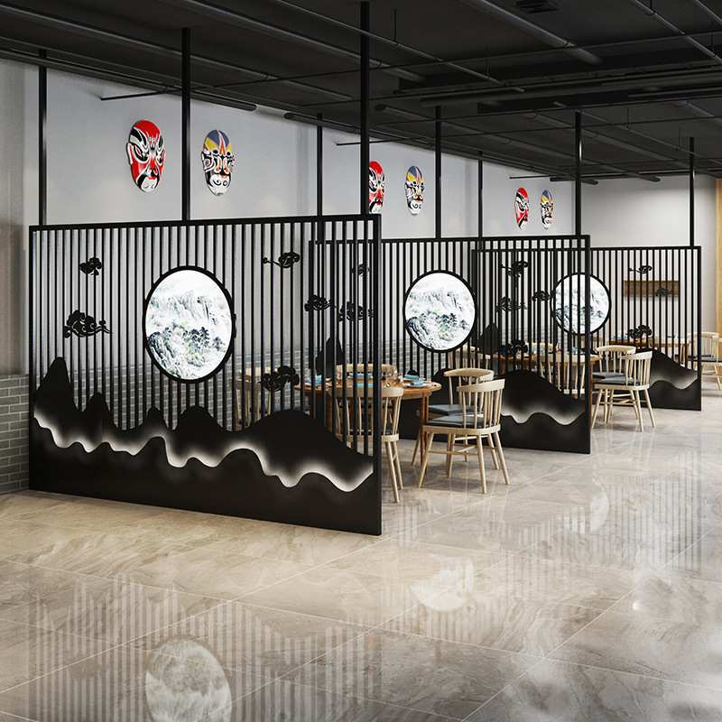 新中式铁艺屏风餐厅卡座隔断火锅店饭店格棚客厅办公室区域屏风