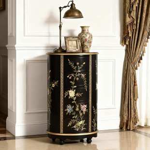 美式乡村复古手绘彩绘角几边柜装饰门椭圆玄关黑色收纳储物玄关柜