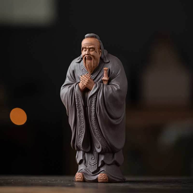 中式禅意紫砂历史人物孔子像孔夫子摆件家居书房博古架装饰礼品