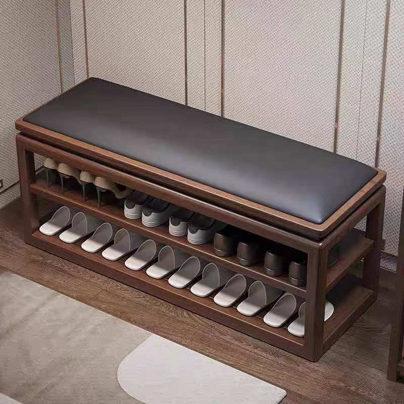 全实木换鞋凳简约家用玄关多层原木鞋架小户型客厅软包穿鞋凳北欧