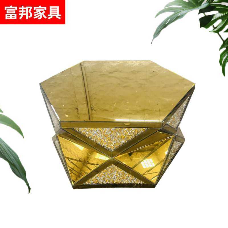 北欧轻奢六边形玻璃边茶几客厅现代镜面家具家用商用茶桌咖啡桌