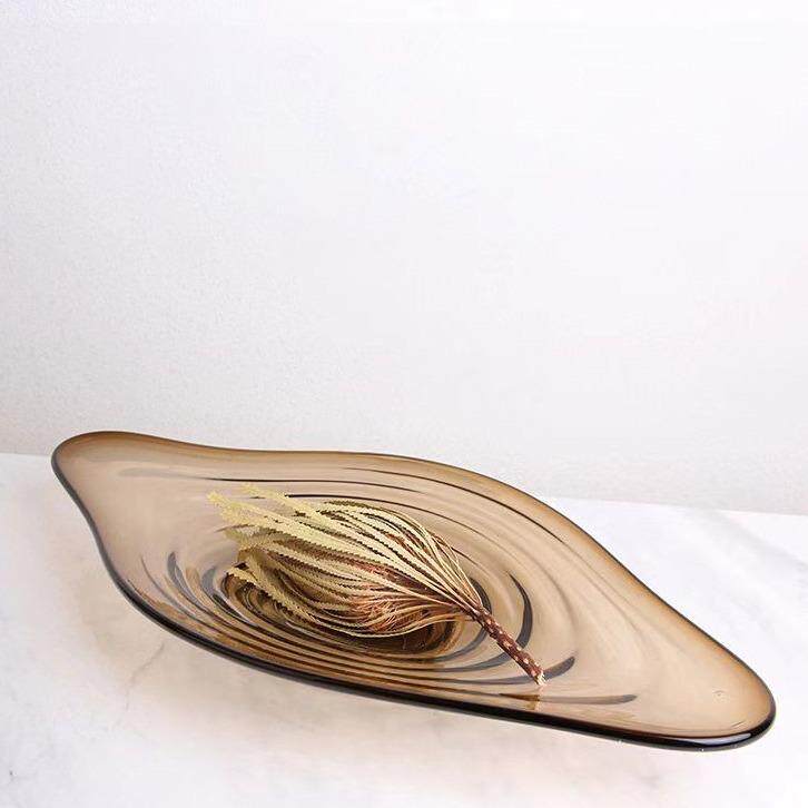 创意现代手工船型果盘家居摆件餐桌样别墅板房玻璃波纹果盆糖果盘