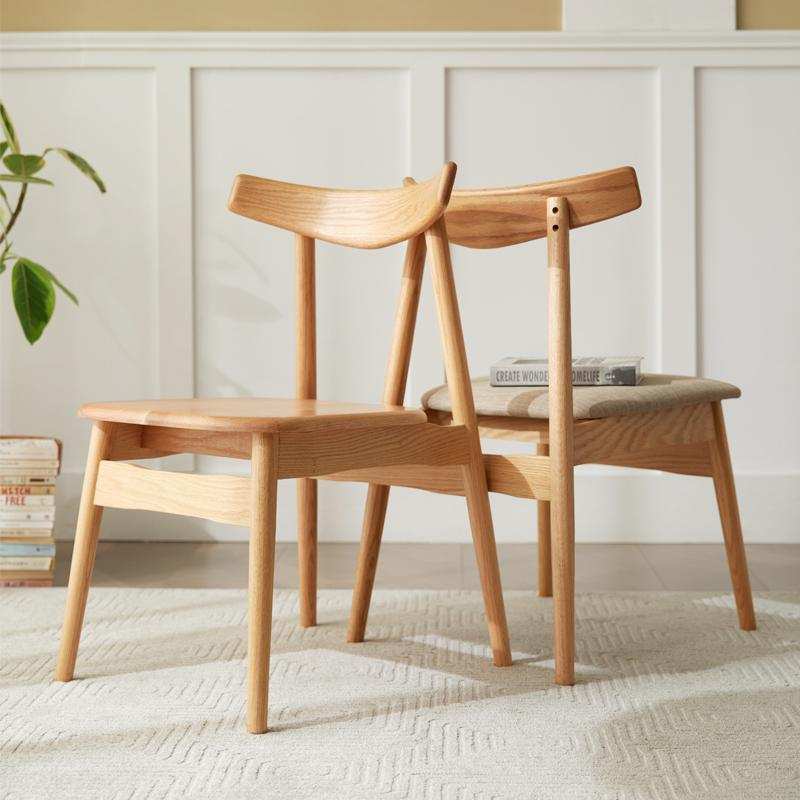 北欧风家用全实木橡木原木色餐椅现代简约樱桃木靠背椅子简易韩椅