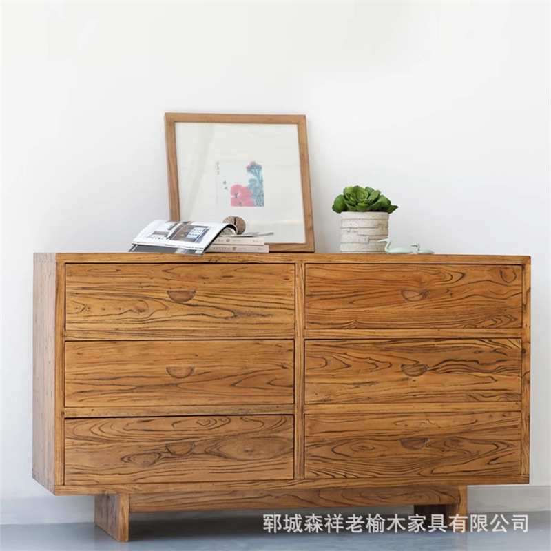 老榆木储物柜客厅靠墙餐边柜做旧6格抽屉柜榆木斗柜卧室收纳柜