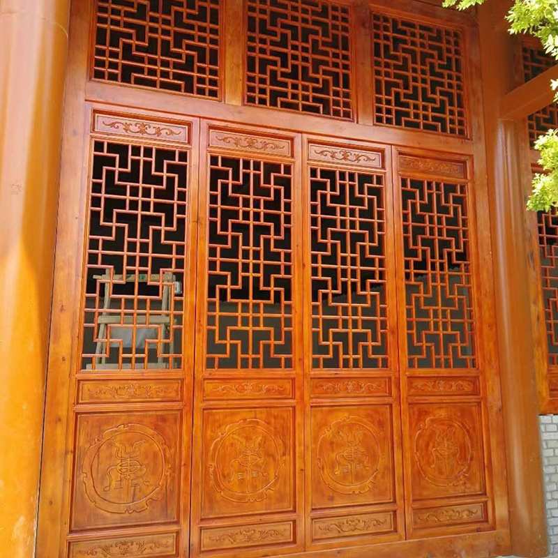 定制实木中式雕刻烤漆简仿古门窗花格镂空屏风隔断室内外庭院平开