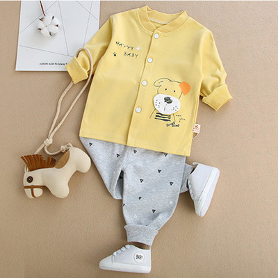 婴儿衣服春秋款对开衫对门女男宝宝内衣秋衣秋裤纯棉打底套装