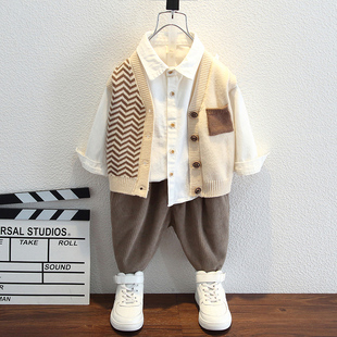 小孩童装 男童秋装 2023新款 三件套宝宝帅气套装 衣服 洋派男孩春秋季