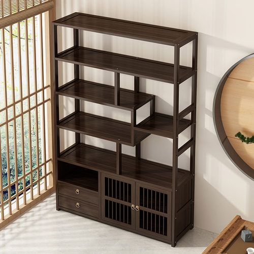 博古架实木新中式茶柜置物架茶叶架展示柜摆件柜茶室茶具收纳架子