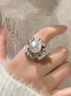 极繁主义 法式复古珍珠花朵戒指气质夸张食指戒优雅指环配饰女