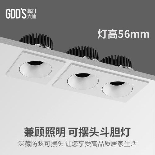 极简嵌入式豆胆灯斗胆射灯一头双头三头长方形射灯全铝全光谱客厅