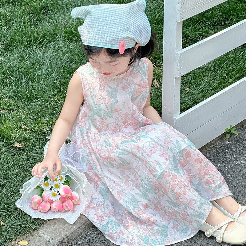[现货]无袖夏季女童连衣裙苎麻文艺新款温柔风长裙铃兰印花裙子,童装/婴儿装/亲子装,连衣裙,淘宝优惠券,粉丝福利购,淘宝优惠卷