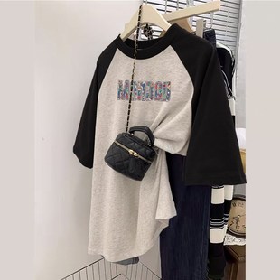 打底衫 孕妇短袖 中长款 遮肚不显怀插肩半袖 t恤上衣夏纯棉宽松大码