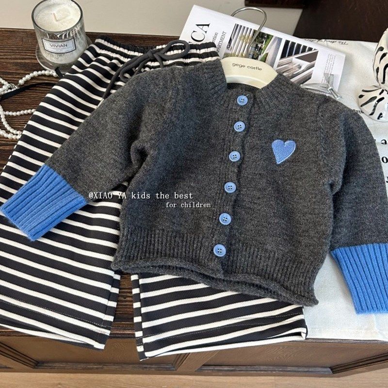 韩国女孩秋季对比色心开衫儿童和中年儿童短针织衫婴儿纯色外套,童装/婴儿装/亲子装,毛衣/针织衫,淘宝优惠券,粉丝福利购,淘宝优惠卷