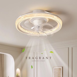 卧室风扇吸顶灯静音房间现代简约家用摇头变频主卧儿童房电扇灯