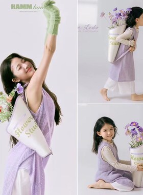 新款儿童摄影服装道具春天紫色系女孩艺术照拍摄宝宝手捧花背包花