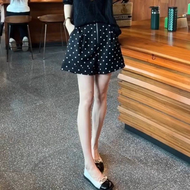 2025夏季新款韩版时尚百搭休闲高级设计感高腰显瘦波点阔腿短裤女,女装/女士精品,大码裤装,淘宝优惠券,粉丝福利购,淘宝优惠卷