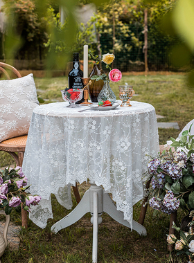 白色田园蕾丝茶几盖布法式绣花花边桌布复古餐桌布长方形甜品台布