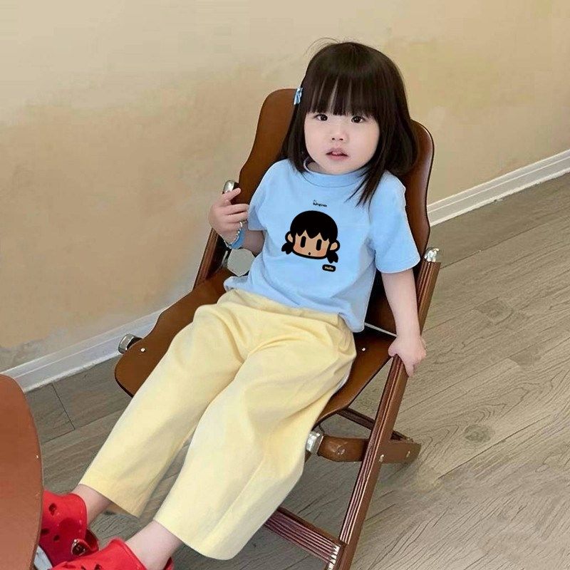 女童短袖套装夏季新款卡通印花圆领t恤宝宝休闲洋气薄款百搭长裤,童装/婴儿装/亲子装,套装,淘宝优惠券,粉丝福利购,淘宝优惠卷