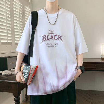 青少年短袖t恤男孩初中高中学生帅气宽松体恤大童夏装半截袖上衣