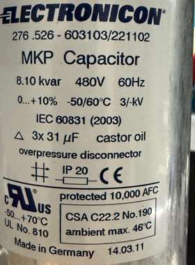 ELECTRONICON 276.526-603103/221102 3*31UF 480V 薄膜电容