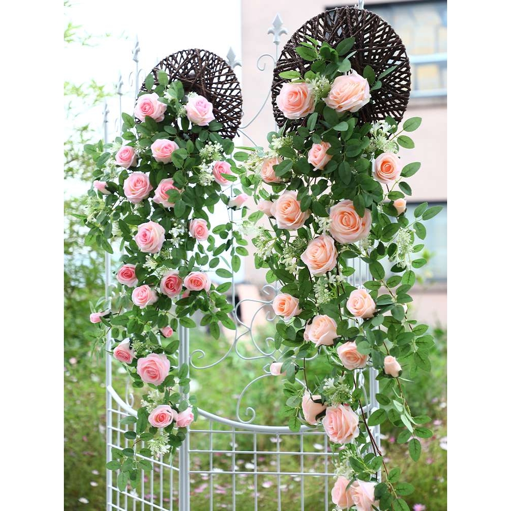 法国玫瑰吊兰绿植塑料假花壁挂花藤室内墙面装饰花墙植物