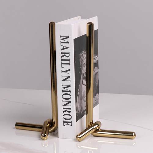 简约轻奢金属书立书挡摆件样板房售楼处客厅书房书桌杂志架装饰品