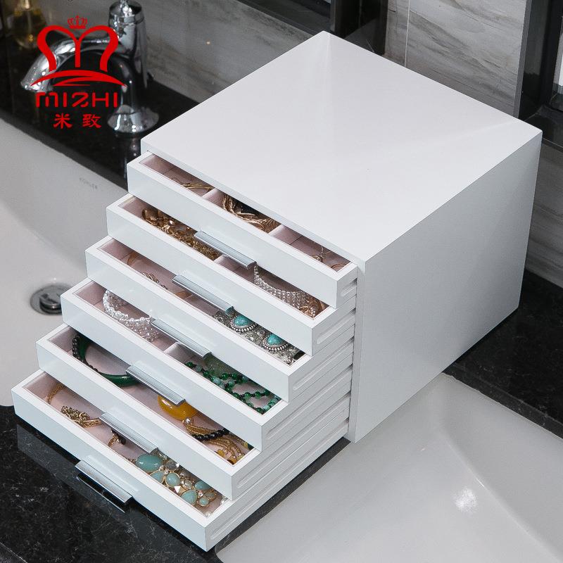 木质抽屉式首饰收纳盒宿舍卧室桌面珠宝饰品耳饰收纳家居用品