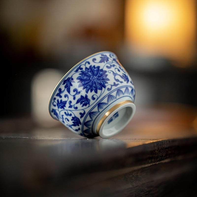 青花缠枝莲纹描金炉式杯中式国风轻奢复古主人杯个人专用高档单杯,农机/农具/农膜,其它农用工具,淘宝优惠券,粉丝福利购,淘宝优惠卷