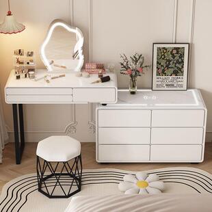 新款实木梳妆台卧室简约现代岩板化妆桌智能斗柜一体化妆台梳妆柜