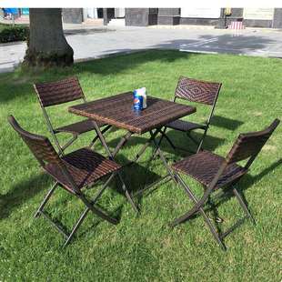 户外编藤折叠桌椅阳台户外藤编椅咖啡奶茶店庭院户外桌椅藤编椅子