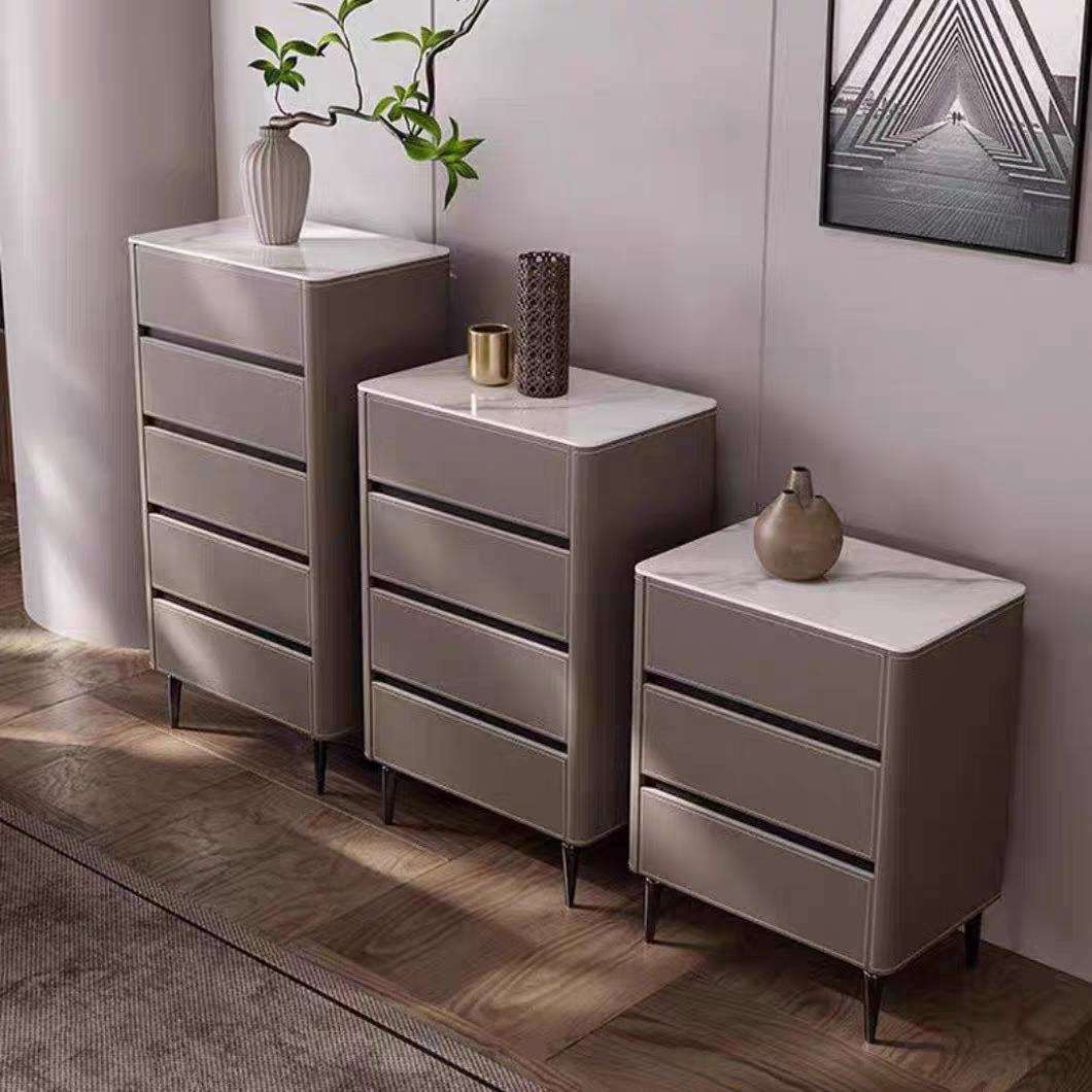 意式极简设计师马鞍皮斗柜现代客厅边柜三四五斗柜卧室收纳储物柜