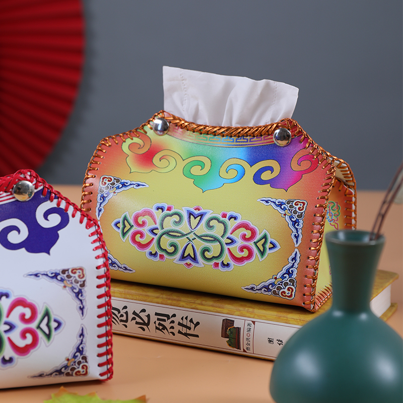 纸巾盒蒙古族手工皮艺桌面s商用蒙餐饭店饭厅专用卫生纸卫生纸盒