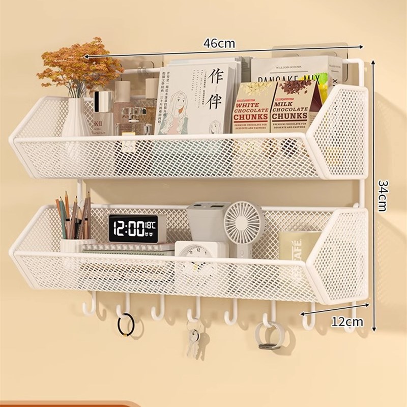 宿舍墙上置物架床头n收纳架墙壁挂墙置物筐免打孔挂篮寝室双层挂