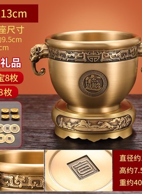 象鼻招财缸聚财聚宝盆摆件家居饰品纯黄铜米缸存钱罐X客厅家居家