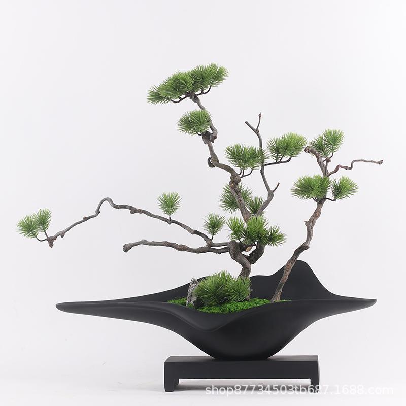 新中式简约现代永生苔藓绿植盆景售楼处样板间前台茶几花艺摆件