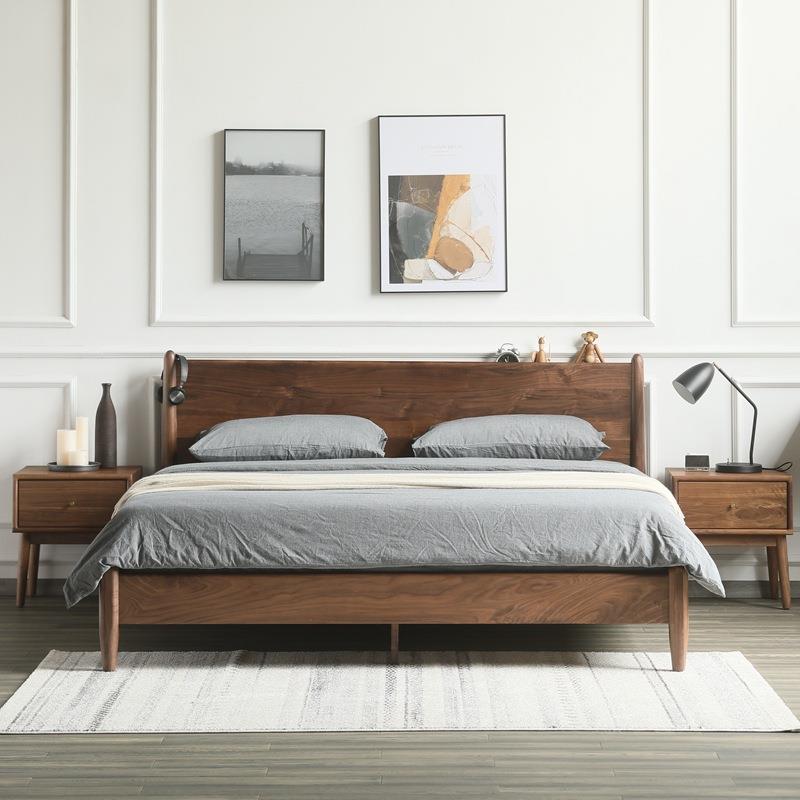 北美FAS黑胡桃木床全实木简约北欧1 . 8米新中式卧室双人主卧大床