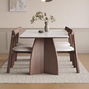 法式复古白蜡木实木岩板餐桌家用简约小户型饭桌长方形古风餐桌椅