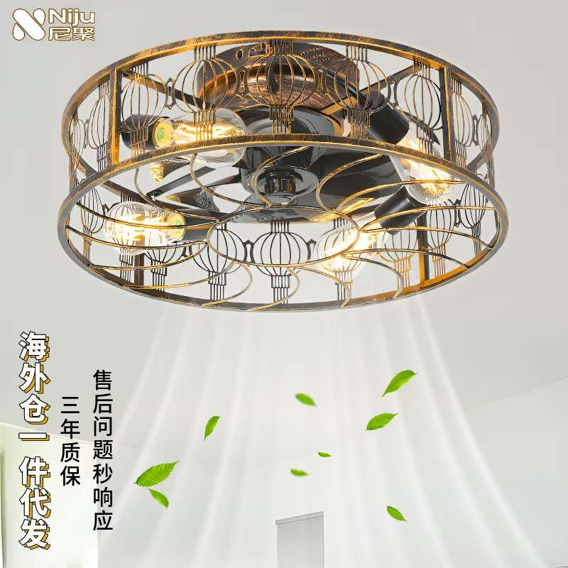 古风复古大厅风扇灯儿童房卧室客厅专用带风扇新款餐厅吸顶吊扇灯