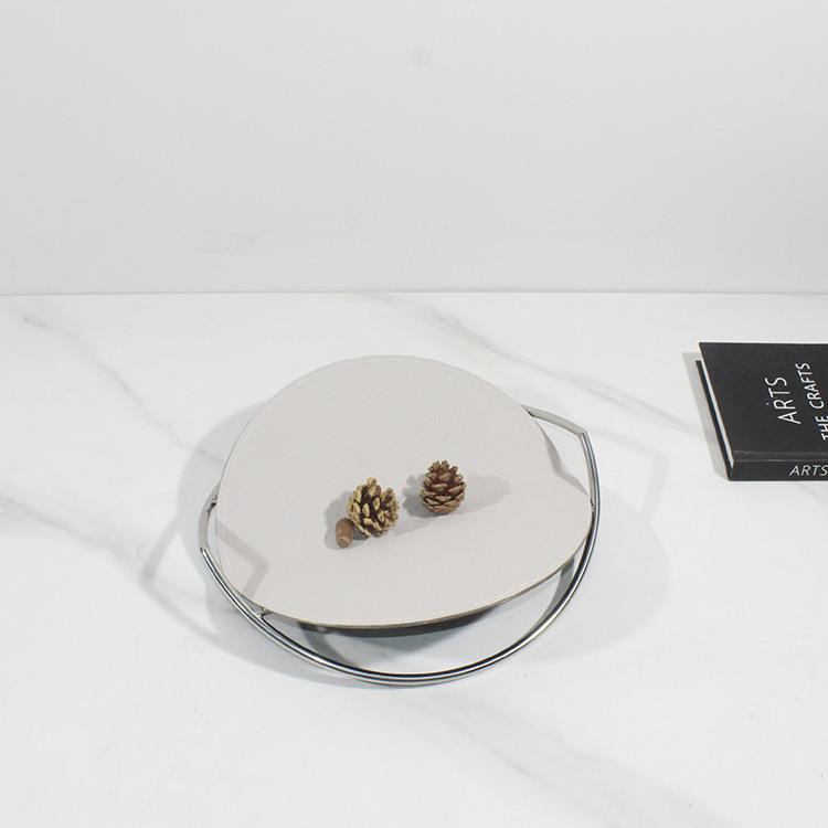 现代轻奢金属皮质几何托盘果盘摆件餐厅客厅茶几餐桌桌面装饰品