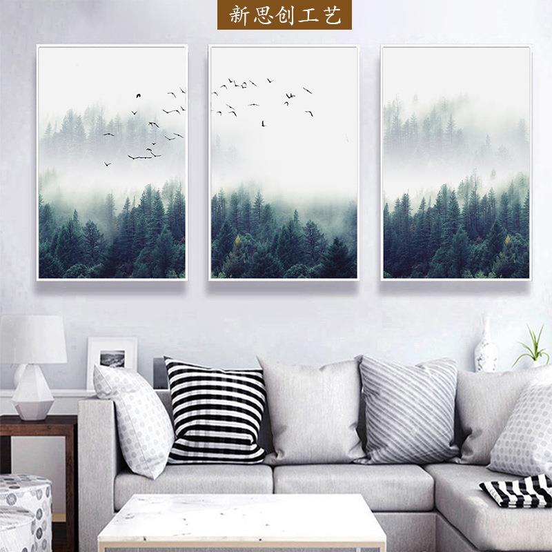 现代风景装饰画客厅卧室轻奢三联油画酒店家居艺术装修壁画挂画