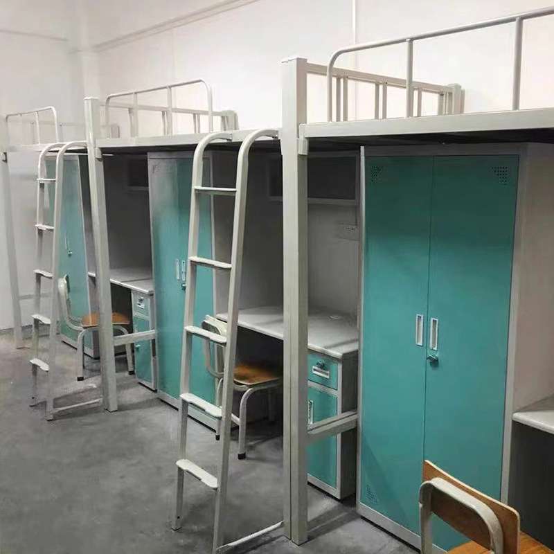 铁艺床双层床上桌下铺员工宿舍床铁床儿童床公寓床高低床加厚钢管