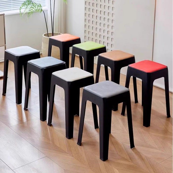网红软包方形凳子升级加厚可叠放塑料餐边凳时尚家用高凳化妆凳子,住宅家具,风车凳,淘宝优惠券,粉丝福利购,淘宝优惠卷
